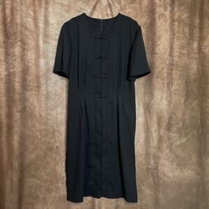 Sag Harbor Vintage Short Sleeve Black Dress Frog Closure Knot Button Women's 12